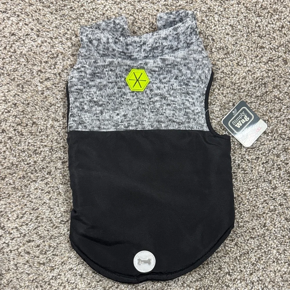 Size M Gray & Black Reflective Dog Vest with Neon Logo